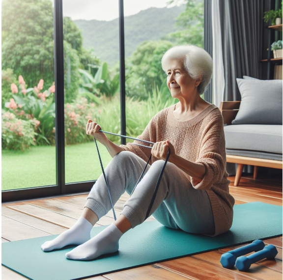 Imagem paciente idosa sendo atendida em sua casa pelo fisioterapeuta