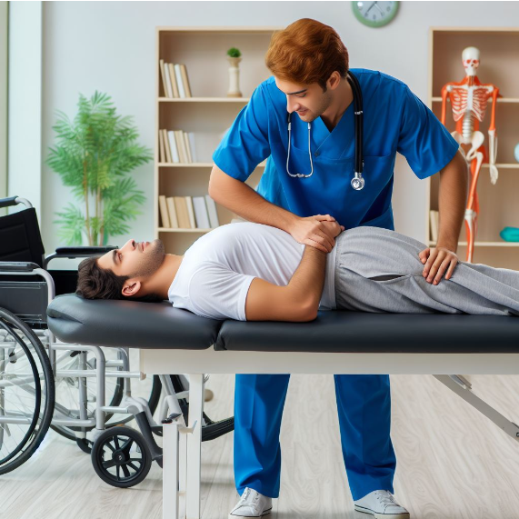 Imagem paciente deitando recebendo atendimento do fisioterapeuta